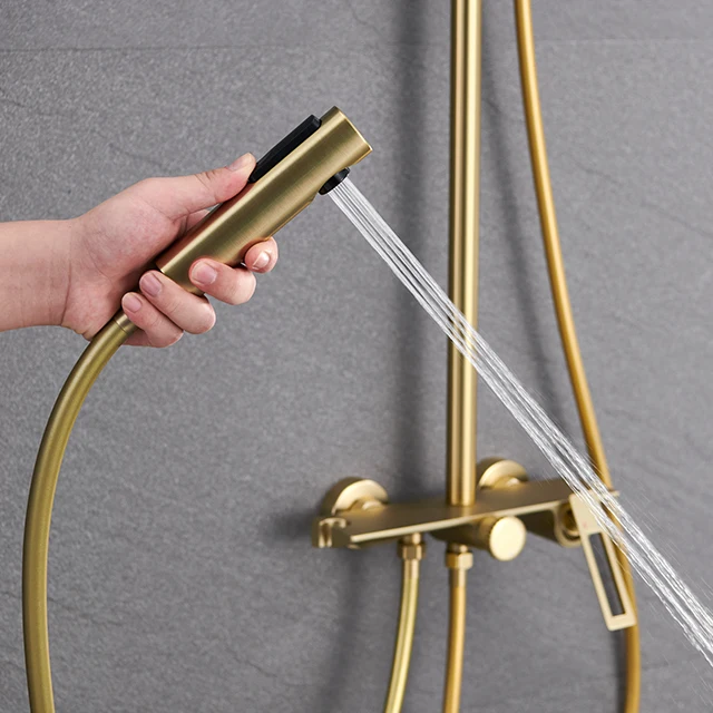 Factory Outlet Bathtub Shower Column Set copper and brass material Gold Round Bathroom Shower Faucet