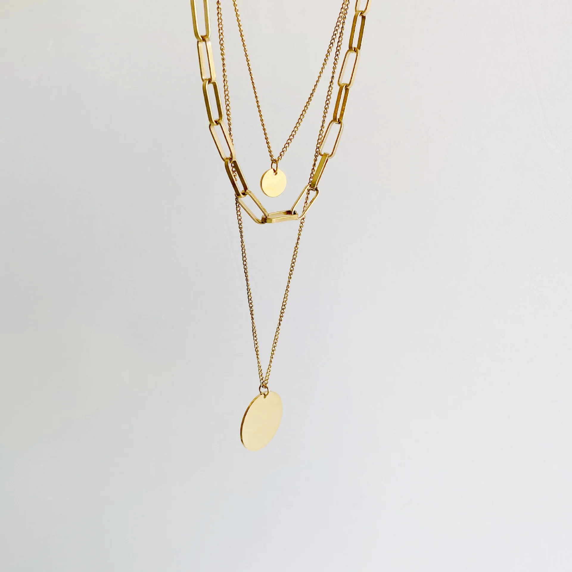 European and American style 316L stainless steel three-layer chain multi-layer necklace pendant necklace for women