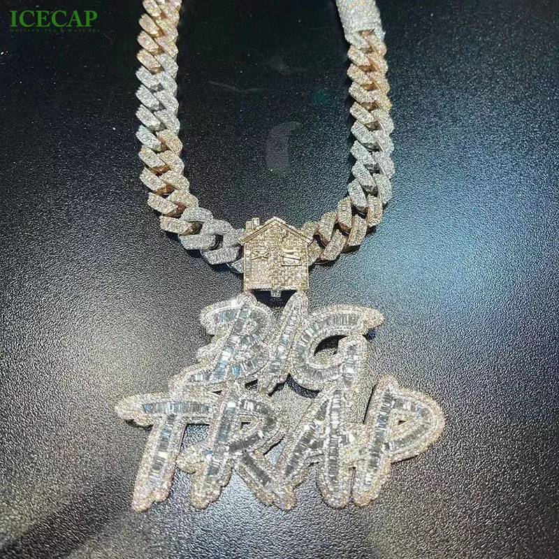 Iced Out Name  Letter Custom Pendant 925 Silver Baguette VVS Moissanite Diamond Pendant Hip Hop Fine Jewelry Pendant