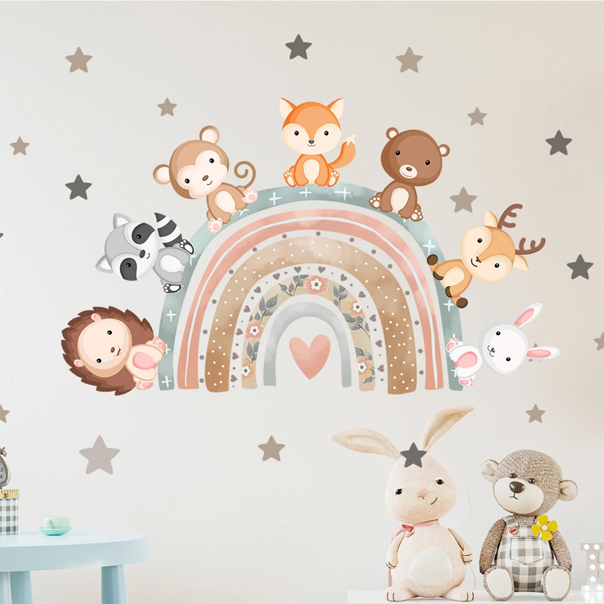 High quality stars cute animal stickers for kids rainbow wall sticker water proof sticker for home decor living room