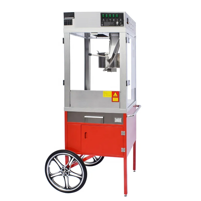 Two-Wheel Antique Red Wagon Mobile Model Popcorn Popper Cart Small Scale 16oz Mobile Popcorn Machine
