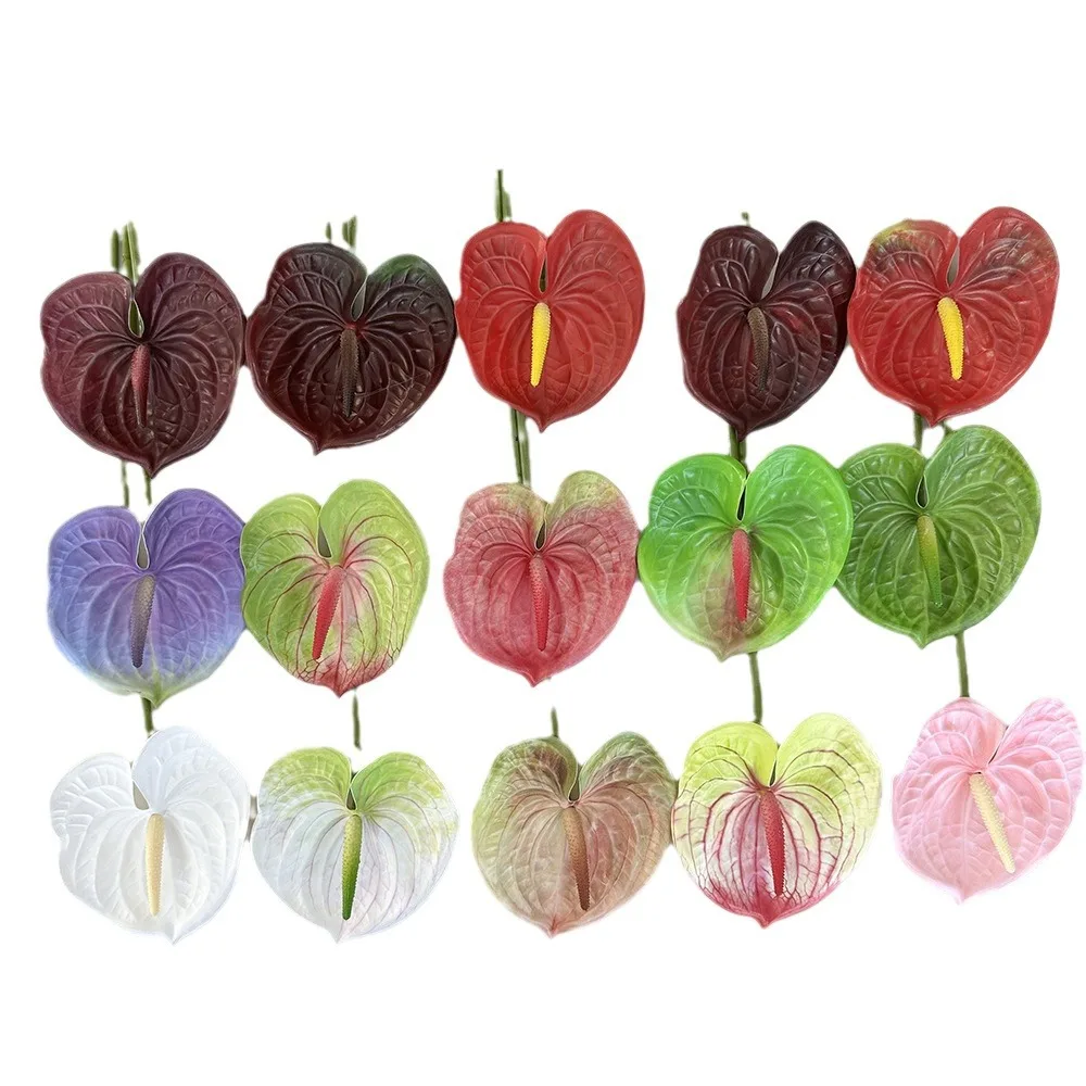 Small Size Anthurium Artificial Flower Soft Rubber Feel Succulent Plant Green Plant home decoration