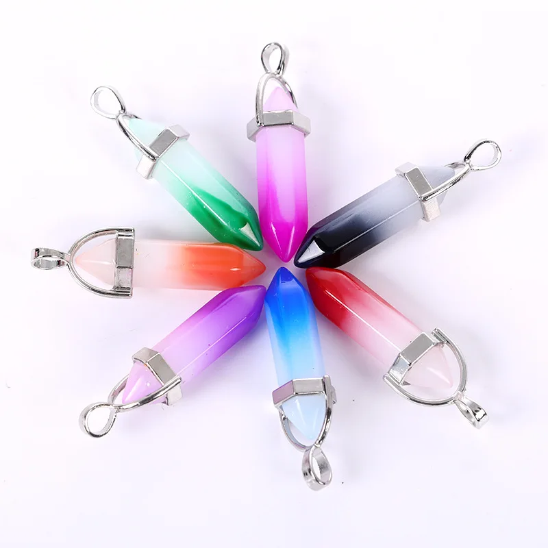 Hot Selling Gradient Hexagonal prism Crystal Pendant Small Fresh Wind Necklace Accessory Lacquer Seven Colored Glass Pendant