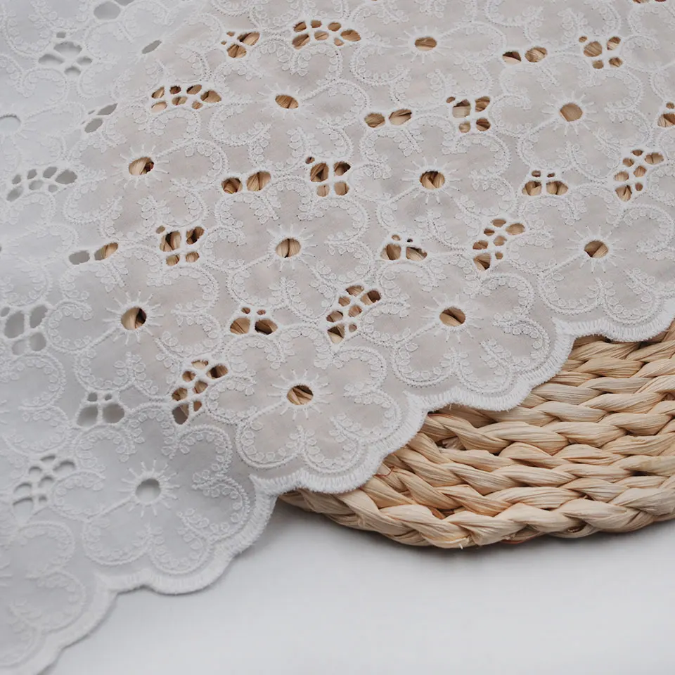China cheap wholesale price european white tulle pure cotton luxury hollow embroidery lace fabric