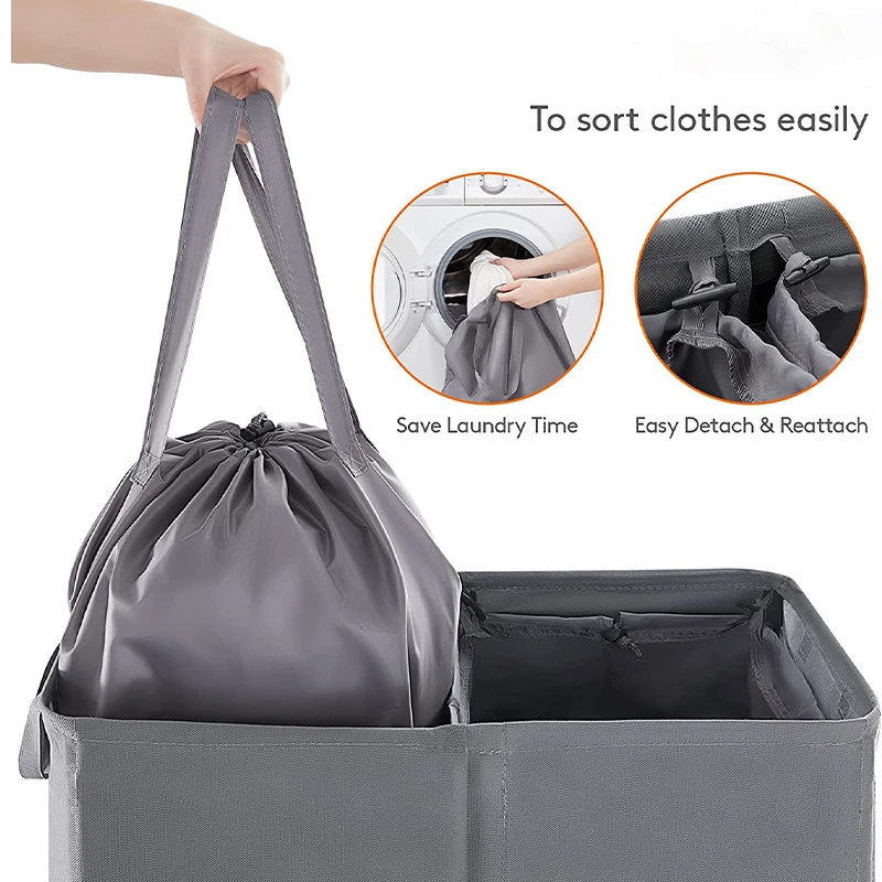 Hot Selling Double Laundry Hamper with Lid and Removable Laundry Bags