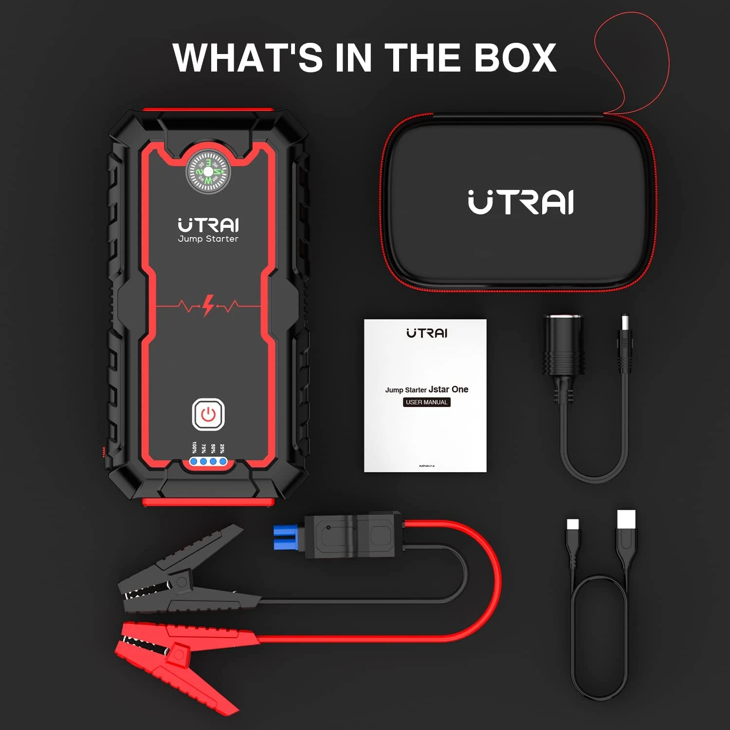 Utrai Jstar one 12V Car Jump Starter 2000 Peak Battery Booster Portable Emergency Tool Power Pack 8.0L Gas 60L Diesel Factory