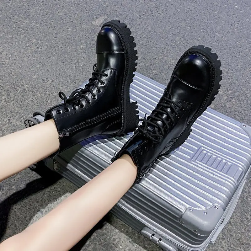 
Factory Custom Logo Women Microfiber Leather Black Platform Boots Autumn Winter Boots For Women 