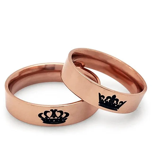 New Arrivals Online Store Wholesale Rose Gold Stainless Steel Her King His Queen Couple Ring For Wedding Engagement