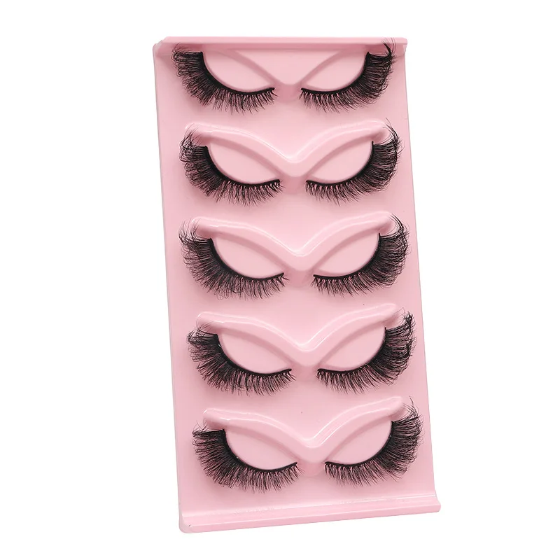 Wholesale 5 Pairs Cat Eye Lashes False Eyelashes Cat Eyes Wispy Natural Fauxs 3D Faux Mink Cat Eye Eyelash Set With Package