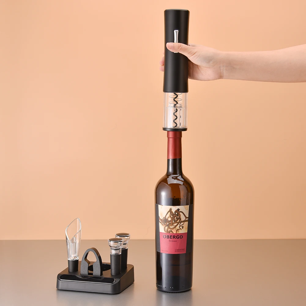 Manufacturer Battery-Powered Electric Wine Bottle Opener Gift Set, Contains Foil Cutter, Vacuum Pump Stopper, Aerator Pourer