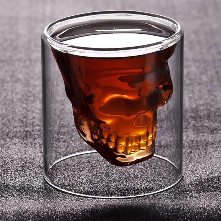 Eco-Friendly handmade 25-250ml Feature Skull Shape Glass Whiskey Cup shot glass double cup
