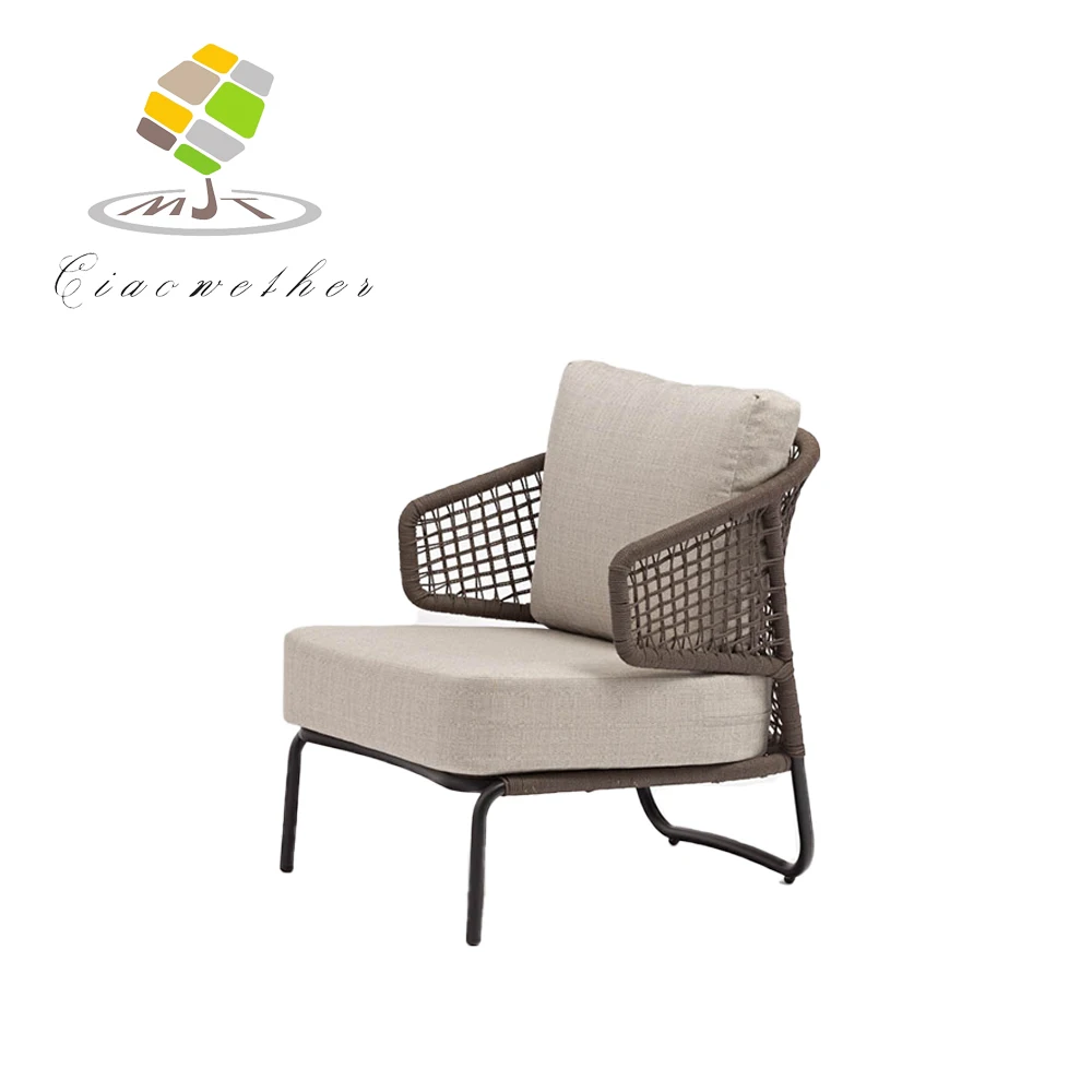New Modern Luxury Design Outdoor Aluminum Sofa Single Seater  Rattan Garden Patio Furniture Weaving Rope Garden Sofa Chair