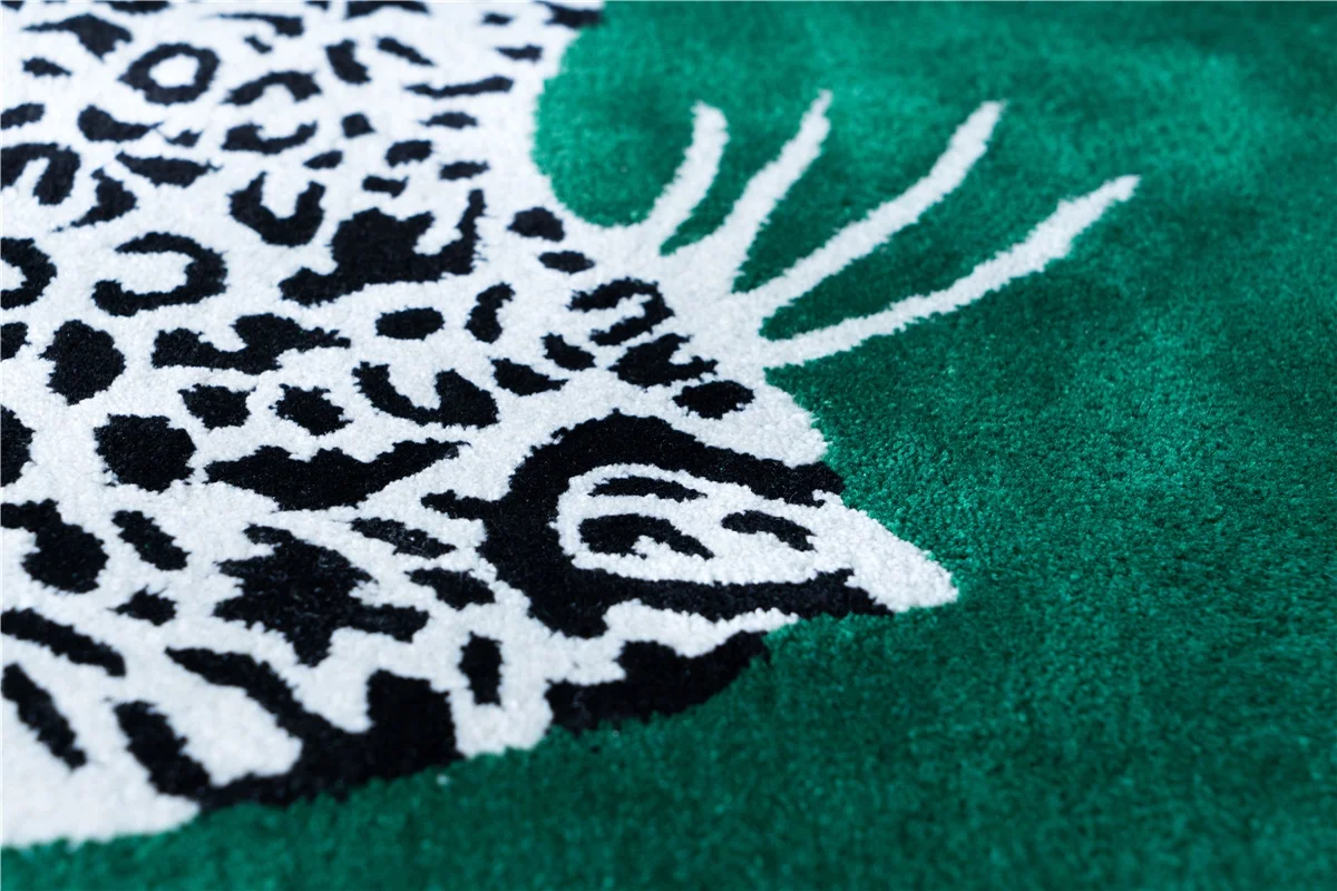 Luxury Green Animal Leopard Rug Handmade Floor Carpet for Livingroom Bedroom