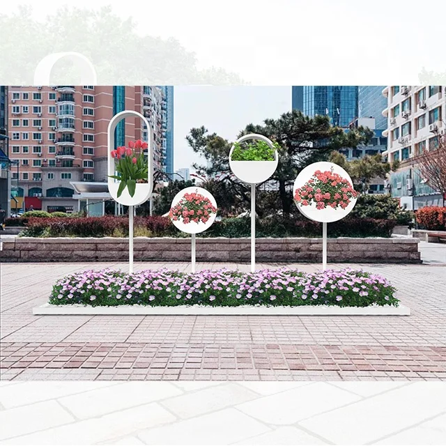 Galvanized Steel street flower planter rock on the road and the roadside for garden