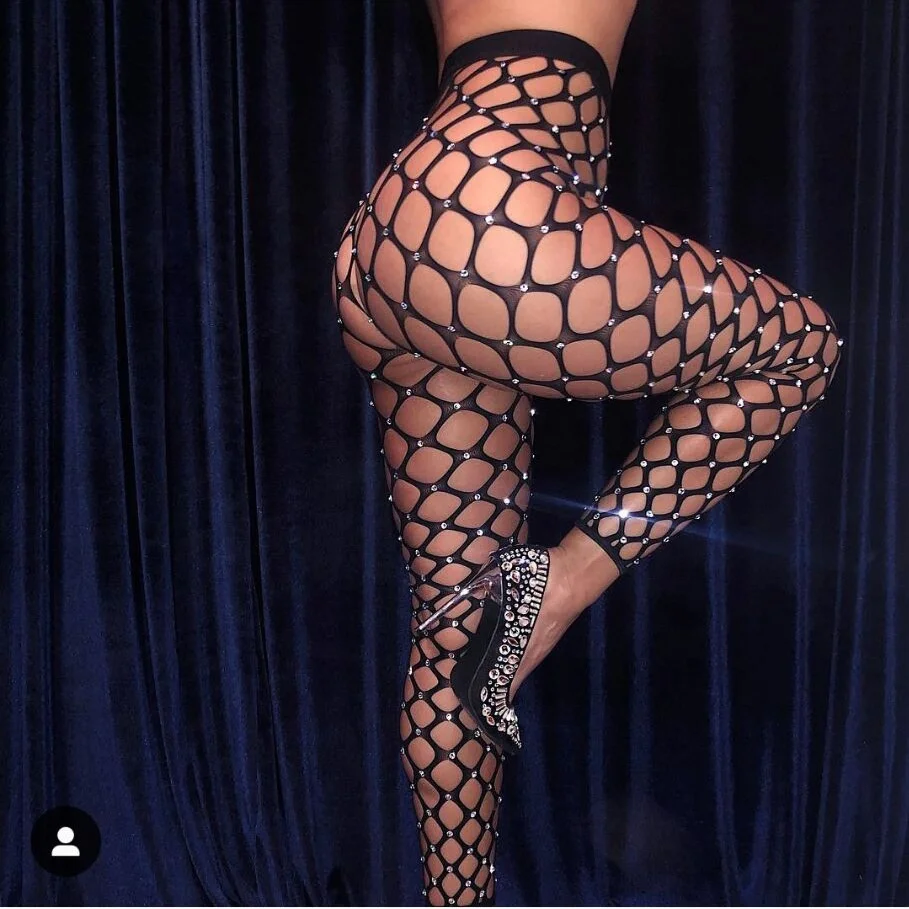 LW-w60 Low MOQ Popular Breathable Hollow Women Fishnet Leggings Hot Drilling Point Sexy Bodystocking  stockings women pantyhose