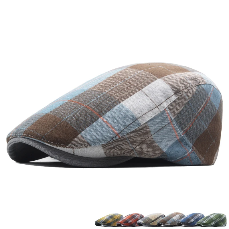 Landfond New Woolen Warm Beret Hats for Men Women British Vintage Forward Plaid Knitwear French Check Painter Ivy Caps Adults