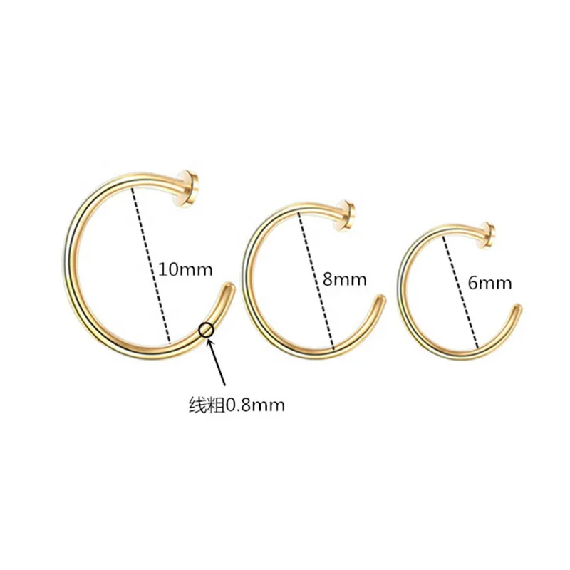 316L Surgical Steel No Piercing Hole Nose Stud Open Mouth C shape nasal septum Nose Rings