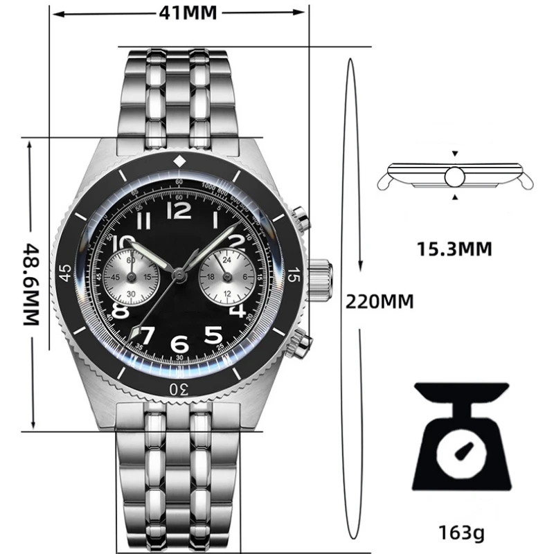 OEM бренд 316L из нержавеющей стали многофункциональные светящиеся часы 5ATM водонепроницаемые VK64 механизм Классические мужские кварцевые