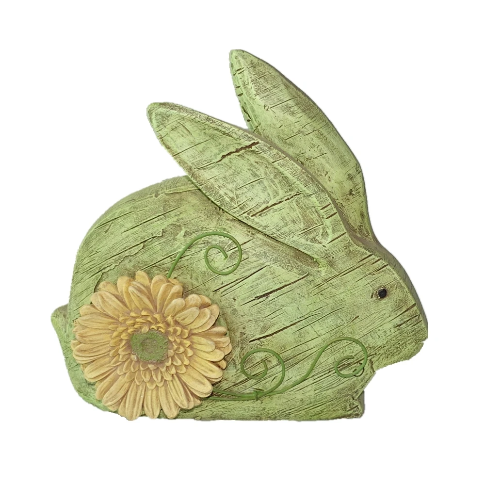 Spring Decoration Resin Garden Rabbit Statue with a Flower Resin Rabbit Figurine Bunny Figurine