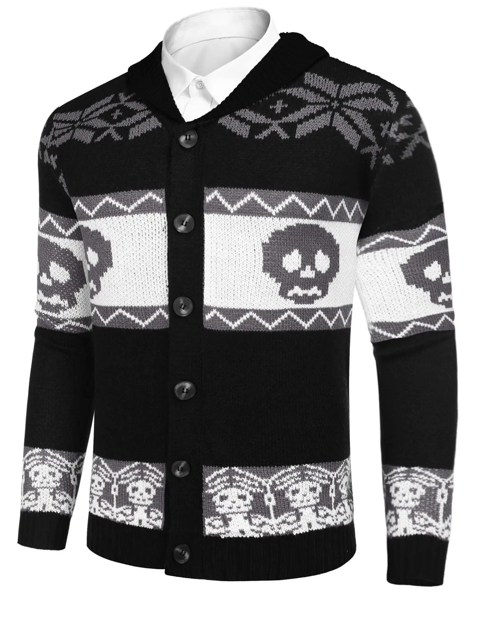 Nanteng Custom Factory 100% Cotton Halloween Striped Lapel Knit Men Cardigan Sweater