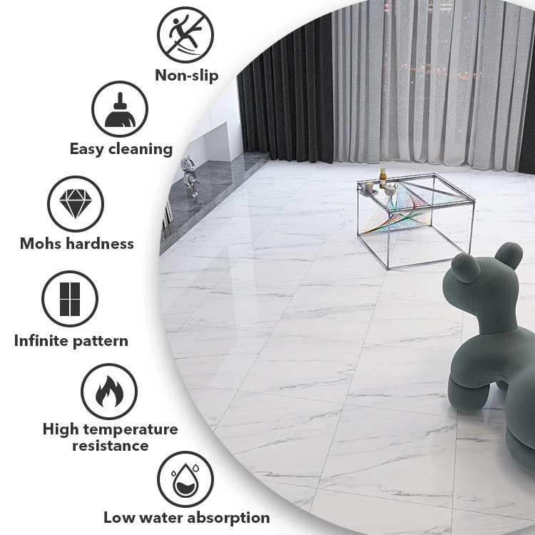 China Marble Surface Full Body Carrara White 600x600 Home Interior Porcelain Glazed Polished Floor Tiles Vitrified Square Tile