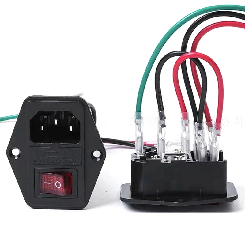 3 Pin IEC320 C14 Inlet Module Plug Fuse Switch Male AC Power Socket 10A 250V with Wire