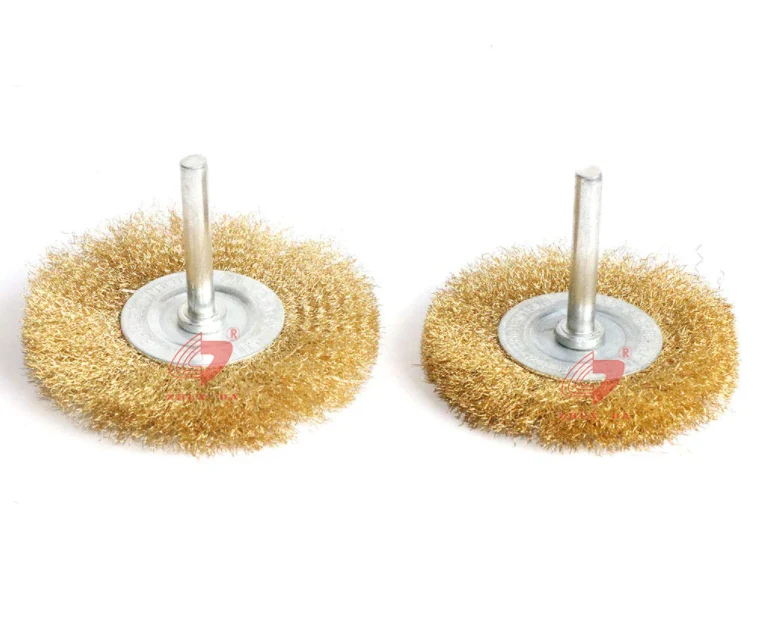 High Effective Wider Face Crimped Pure Brass Wire Wheel Brush 6mm shank