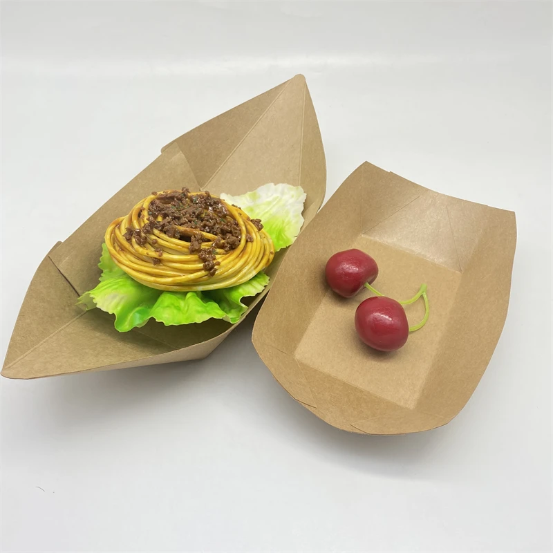 Disposable White and Brown Kraft Paper Food Tray/ French Fires Boat/ Fast Food Snack Tray