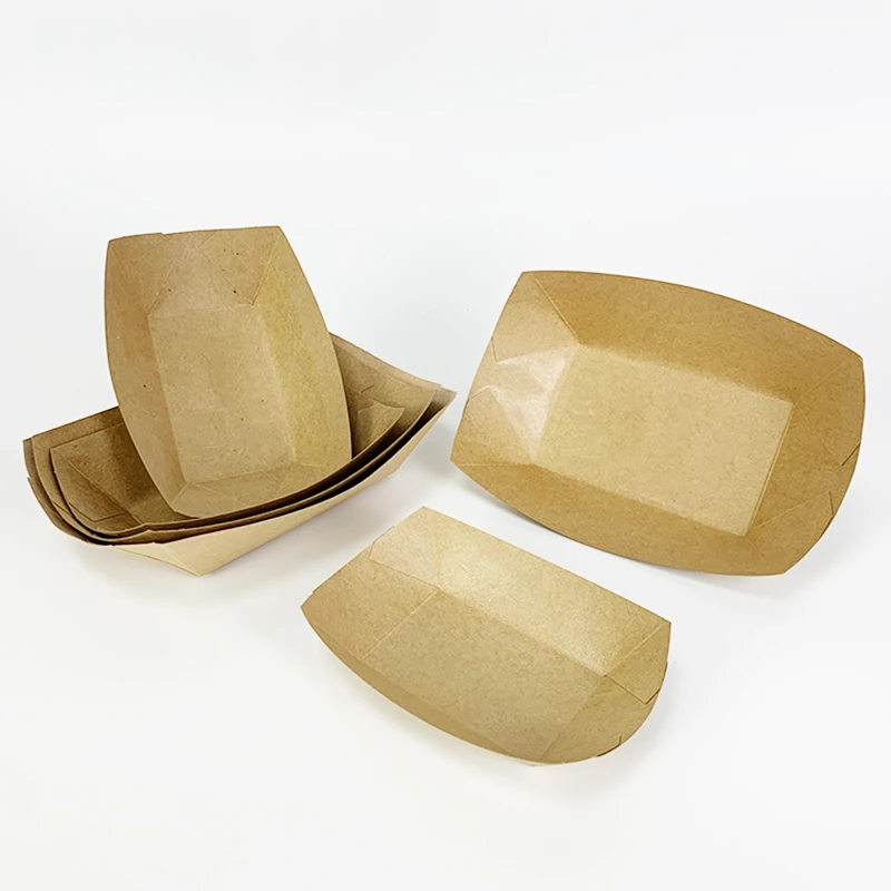 Wholesale Disposable Snacks Salads Fried Chicken Containers 13oz 23oz 32oz Kraft Paper Food Boat Tray