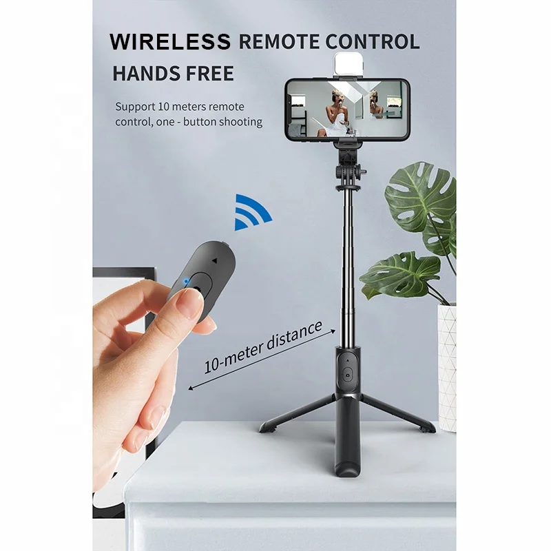 YTGEE 360 Rotation Portable Selfie Stick Monopod Wireless  Remote Control Stand Selfie Stick Tripod with Fill Light for Iphone