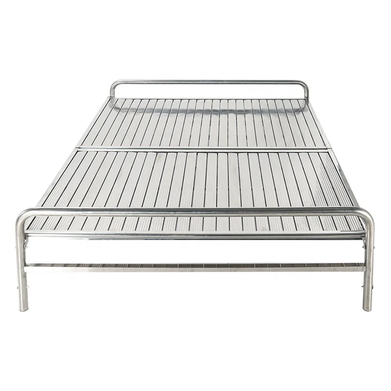High-end reinforced portable stainless steel folding bed household single beds stainless steel bed