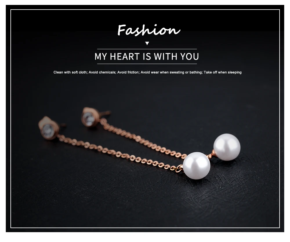 316L Stainless Steel new latest women jewelry long drop pearl earring designs