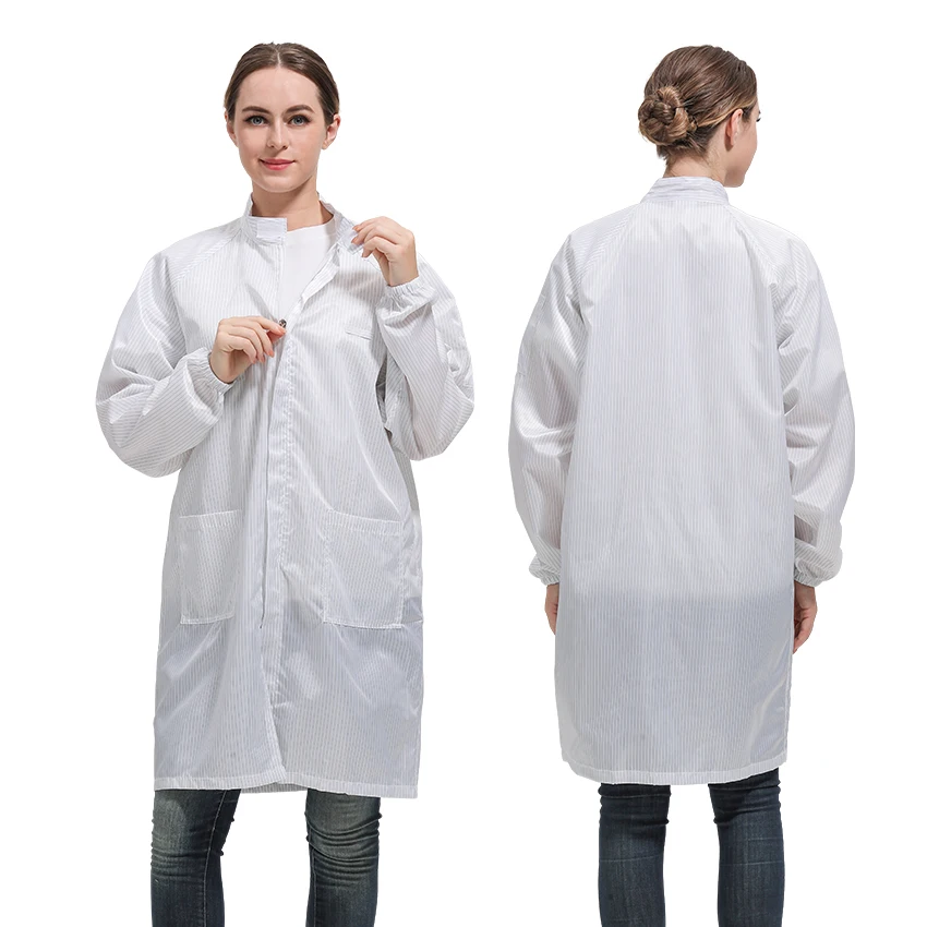 Esd Smock Clothing Cleanroom Strip Lab Coat Antistatic Stand Collar Workwear Lab Gown