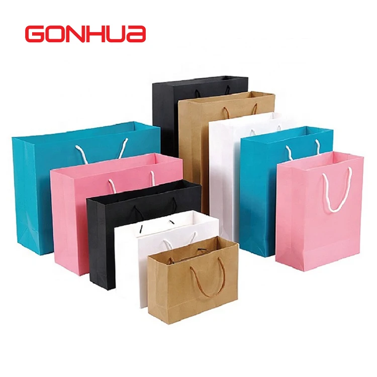 GONHUA wholesale custom takeaway printed bag cardboard luxury gift handle white black brown packaging shopping kraft paper bags