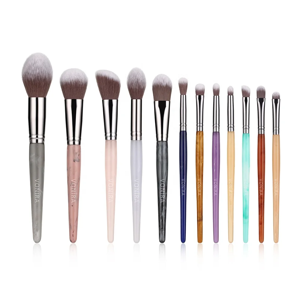 Vonira 12pcs Marble Makeup Brushes High Quality Cosmetic Make Up Brushes Low Moq Custom Logo Private Label Makeup Brushes Set