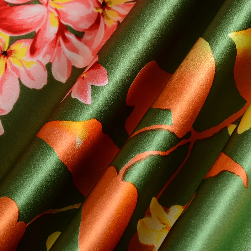 
chinese pattern elegant floral print crepe satin pure silk satin fabric for wedding dress 