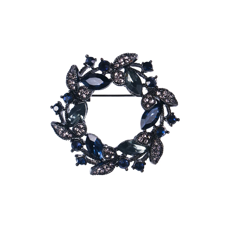 Deep Blue Crystal Flower Garland Floral Hoop Brooch Pins