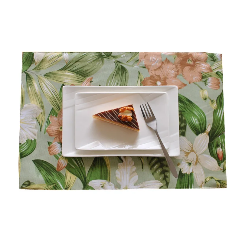 Custom Double high quality fabric placemats Coaster Factory direct sale Bamboo Leaf Flower Printed reusable table mat for dining