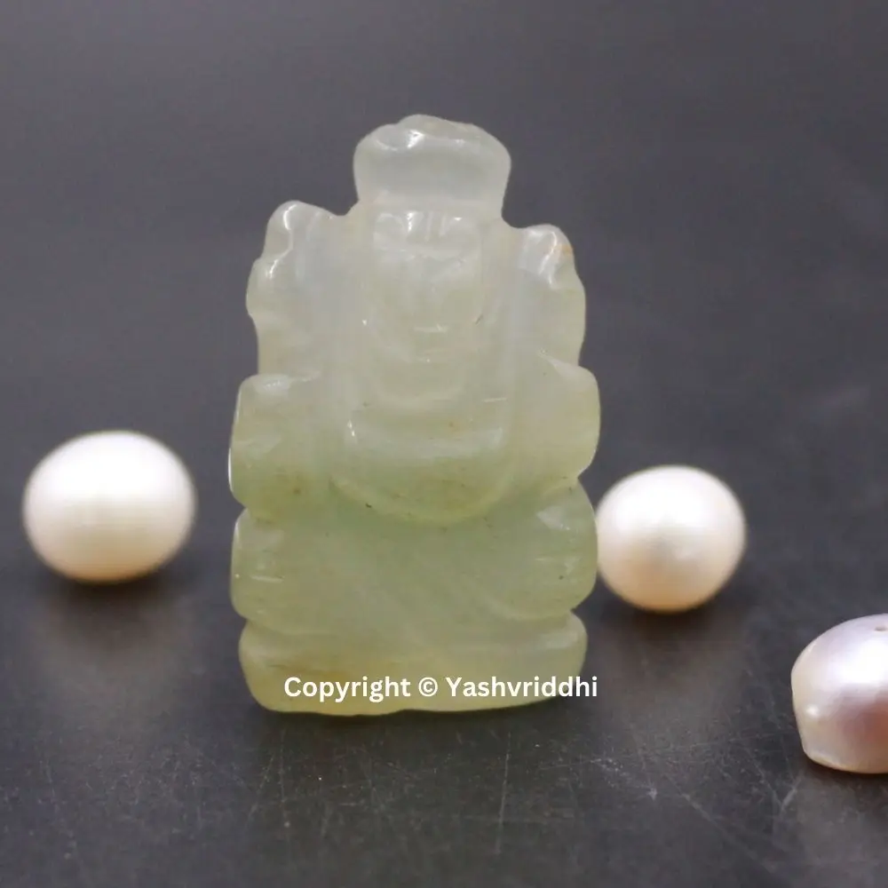 Handcrafted Green Aventurine Ganesha Crystal Figurine Religious Style Lord Ganesha Idol for Gifts Made from Metal