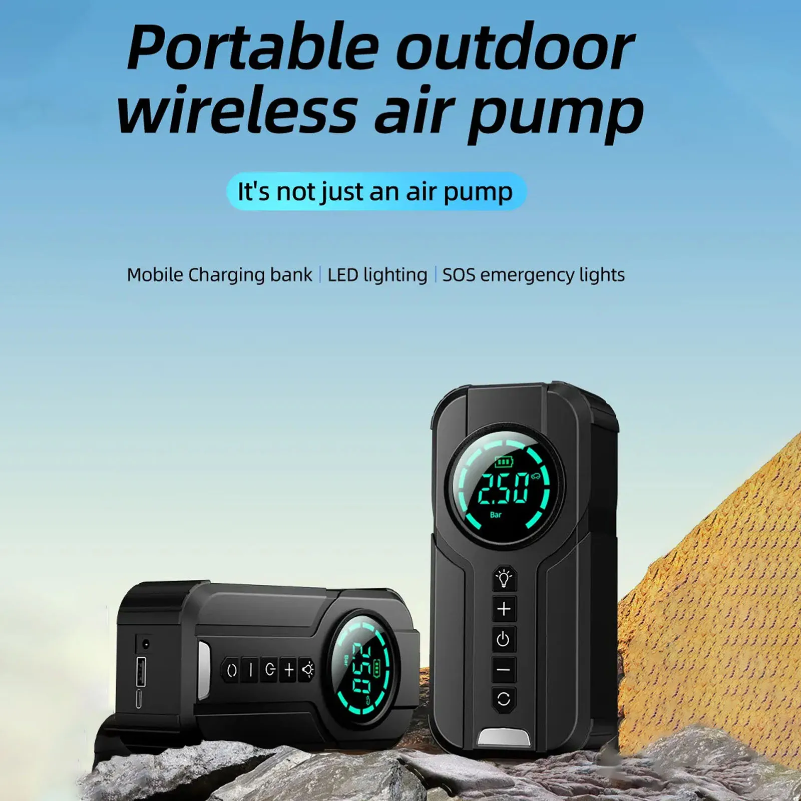 Kingshowstar 12V Portable Electric Mini Wireless Car Air Pump Inflator ABS Digital Tire Pressure Monitor Box Packed