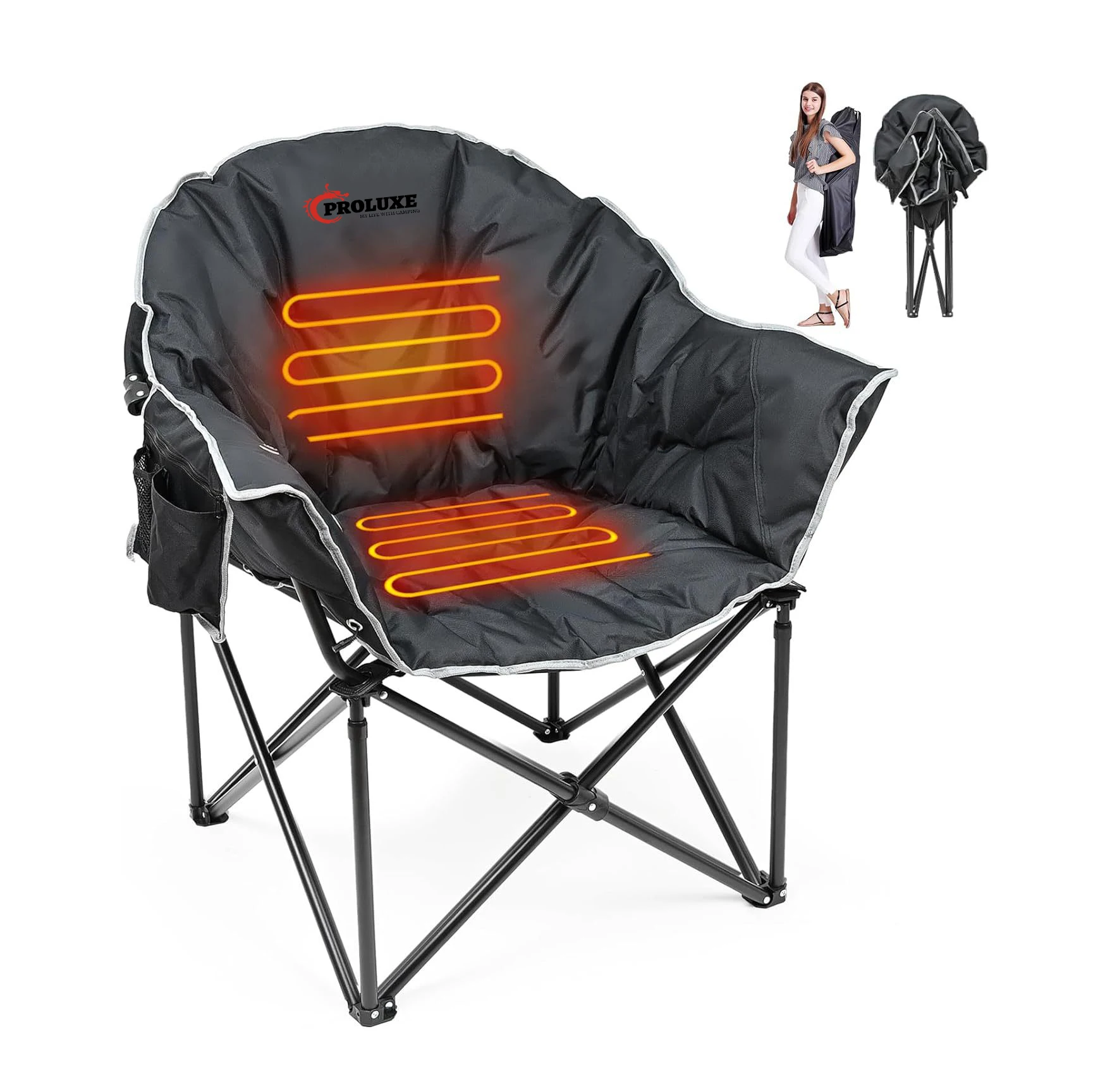 Comfortable Chaise Lounge Metal Folding Chair Leisure Outdoor Fishing Heated Camp Chair