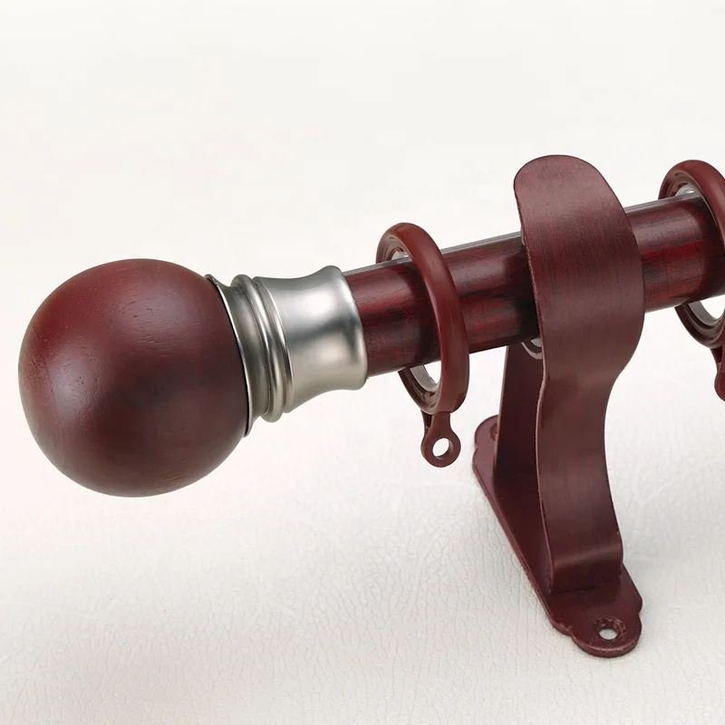 Ready ship home decor red yellow white wooden grain single metal curtain rod set with curtain rod support