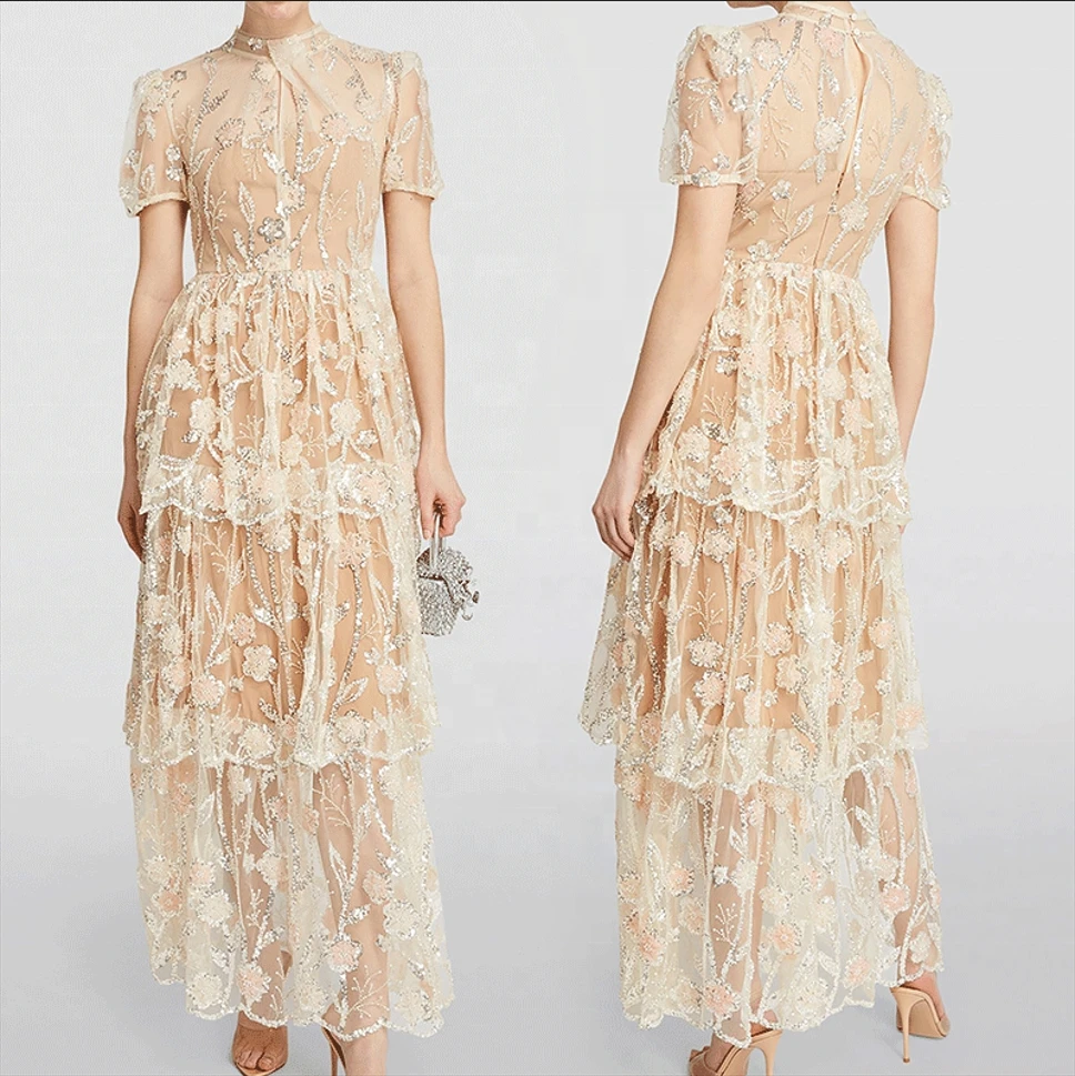 Custom Women Prom Evening Jersey Party Gold Shorts Sleeve Slim Fit Lace Girdle Elegant Maxi Luxury Sequin Dress