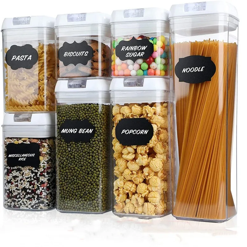 Hot sell Airtight Transparent 7pcs Food Storage Container With Lid Food Storage Container Cereal Food Storage