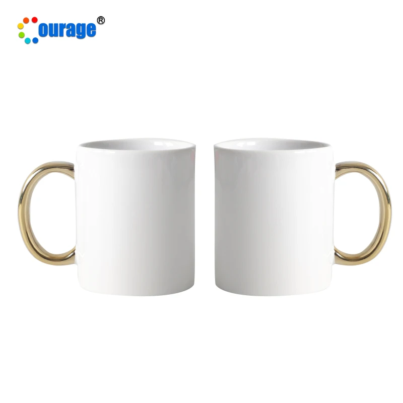 High Purchase Rate 11oz Sublimation Gold Handle Ceramic Coffee Mug Supplier M-33
