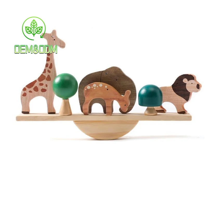 Wooden Forest Balance Seesaw Coloured Children Tray Block Toys balance blocks Montessori Beech wood string toy for kids