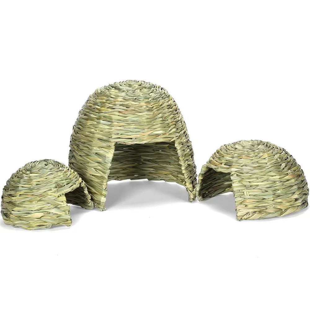 WILDMX Rabbit Grass House, Natural Hand Woven Seagrass Play Hay Bed, Hideaway Hut Toy for Rabbit Guinea Pig Chinchilla Ferret