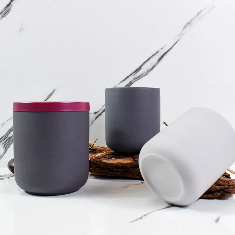 Private Label Aromatherapy Custom Scent Soy Wax Cement White Candle Jar ceramic candle vessels with lid