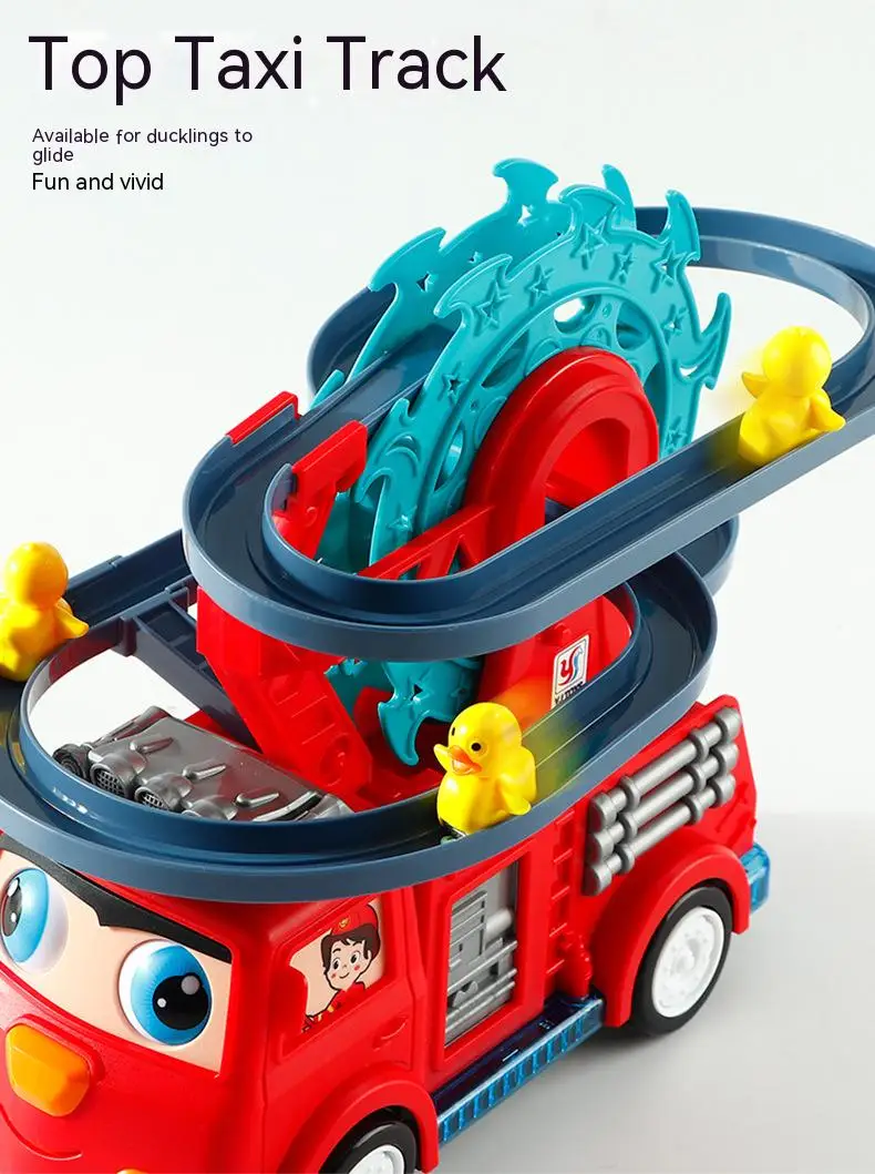 Hot selling fire rail car light music duck slide rotating ferris wheel universal Automatic obstacle avoidance car kids toy