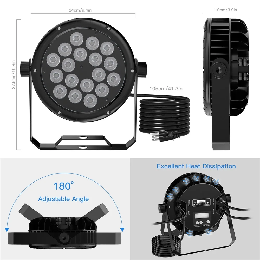 U`King 18 LEDs Par Light Waterproof IP65 Rated Outdoor 18x10W RGBW 4in1 Stage Light DMX512